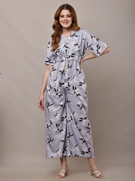Printed V-Neck Basic Jumpsuit