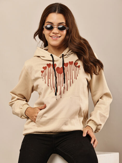 Women Printed Full Sleeve Hooded Sweatshirt