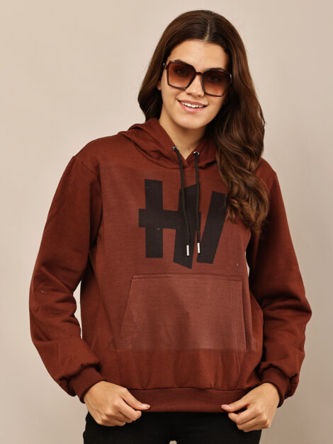 Women Printed Hooded Pullover Sweatshirt